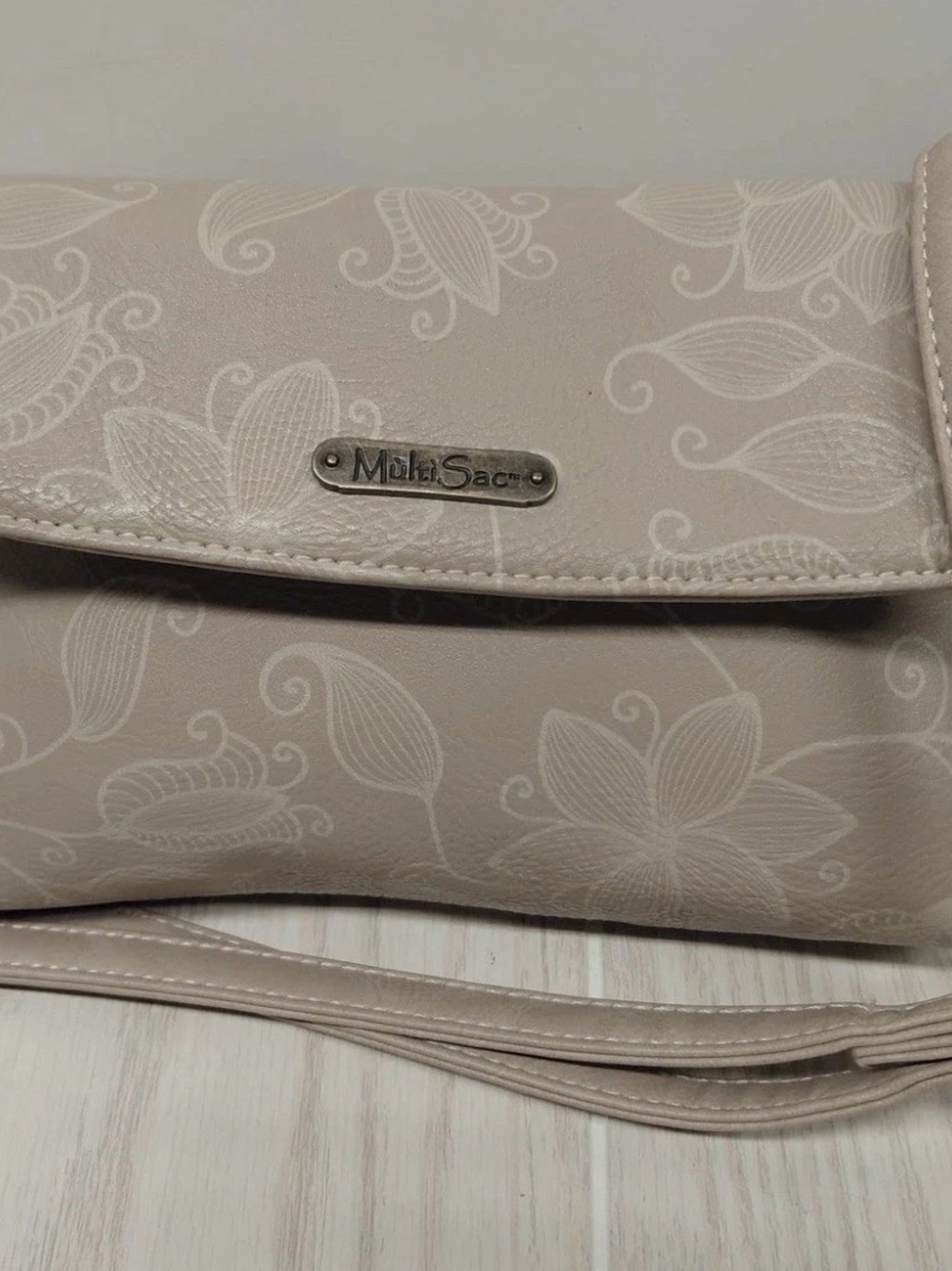 MultiSac beige floral small crossbody bag snap closureVegan Leather